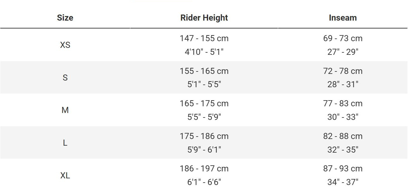 DUAL SPORT GEN 5 SIZING